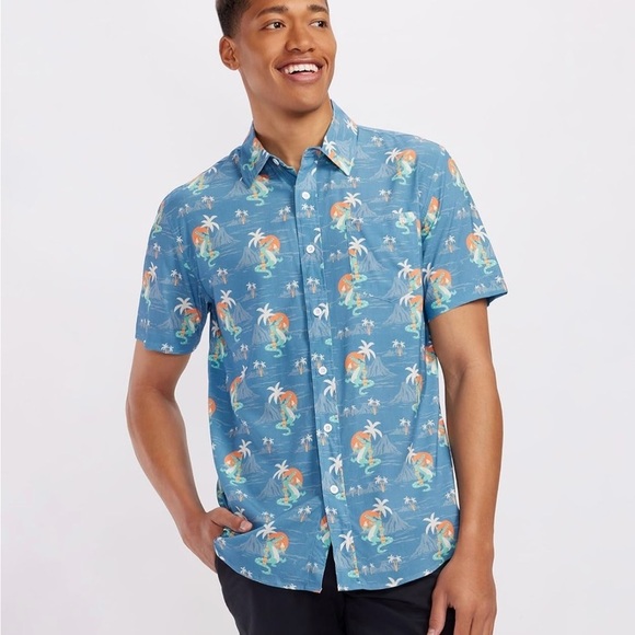 Tipsy Elves Mens Large Gator Flavor Hawaiian Button Down Shirt Short Sleeve Blue - Picture 1 of 8